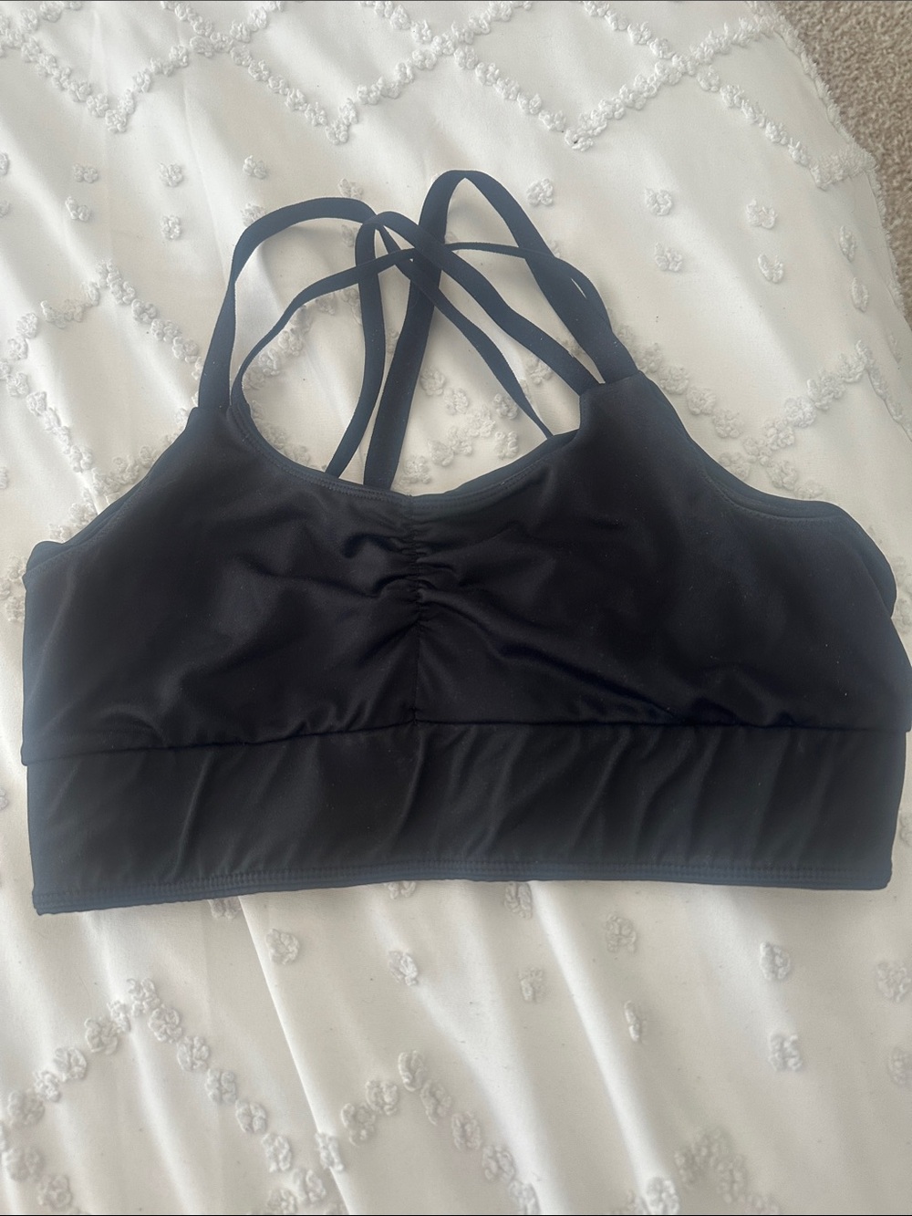 Black Strappy Women's Sports Bra with Crossback Detail